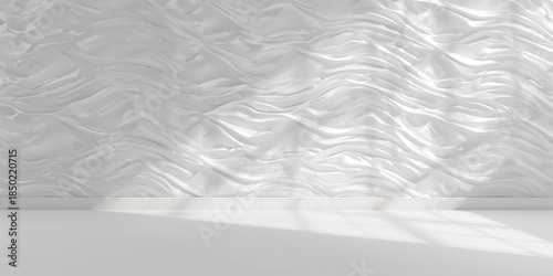 Fototapeta Naklejka Na Ścianę i Meble -  White background featuring 3D interior wall panels with wave pattern, serving as decorative surface, World Environment Day