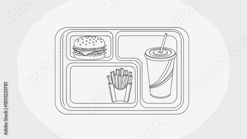 Fast Food Meal Tray Illustration.