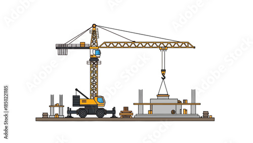 Construction crane lifting a concrete structure at a building site
