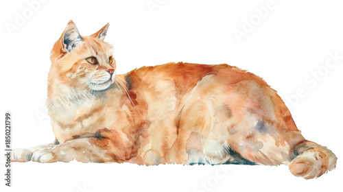 Sitting short-haired cat watercolor isolated on white background