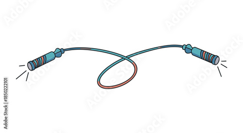 Cartoon illustration of a blue and orange jump rope with handles ready for exercise or fitness activity