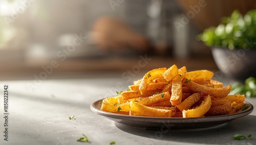 Air fryer French fries prepared with minimal oil, focusing on low-fat benefits