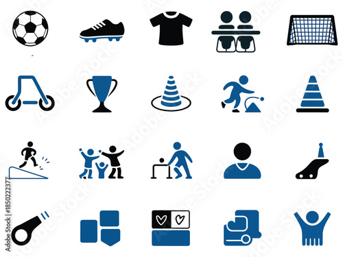 A collection of diverse sports and activity icons showcasing teamwork, competition, and training elements.