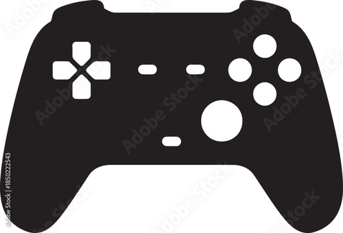 Black silhouette of a modern game controller with buttons and analog sticks clearly defined gamepad joystick also transparent background