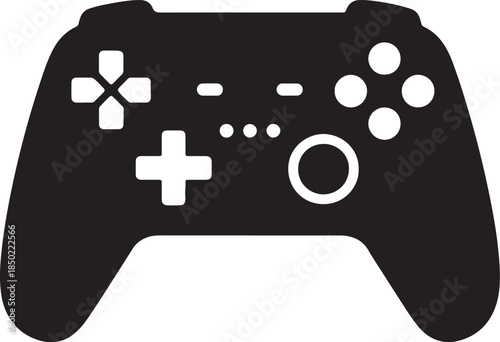 Black silhouette of a modern game controller with buttons, joysticks, and a directional pad gamepad also transparent background