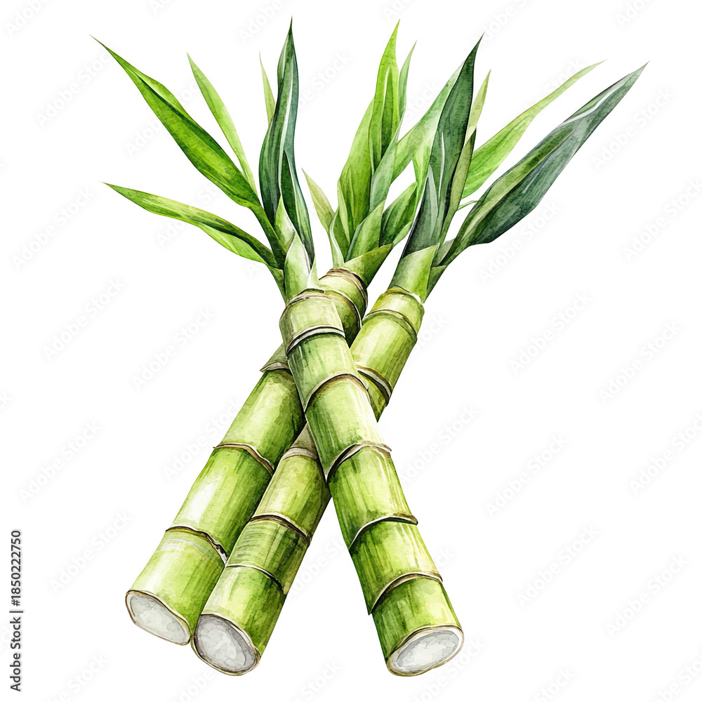 Fototapeta premium Vibrant green bamboo stalks with leaves on black background