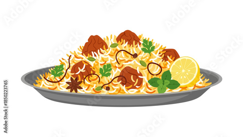 Colorful Spaghetti Pasta with Fresh Vegetables and Herbs on a Plate