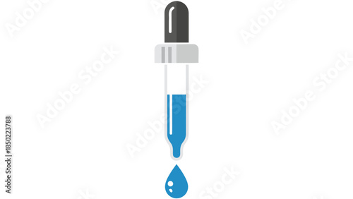Dropper with blue liquid and a falling drop