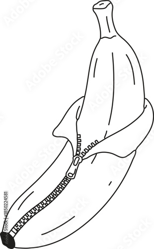 Zipper banana coloring page Vector, illustration