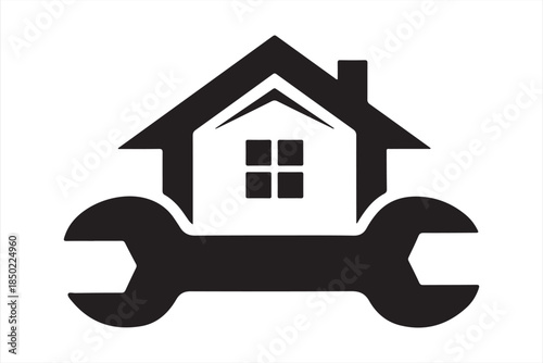 Home repair services icon featuring a house shape and wrench tool