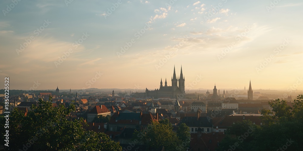 Fototapeta premium Nuremberg cityscape featuring medieval and modern buildings, urban growth and preservation, European architecture awareness