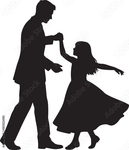 Silhouette of a father dancing with his daughter in a formal setting symbolizing family bonding love and cherished childhood moments also transparent background