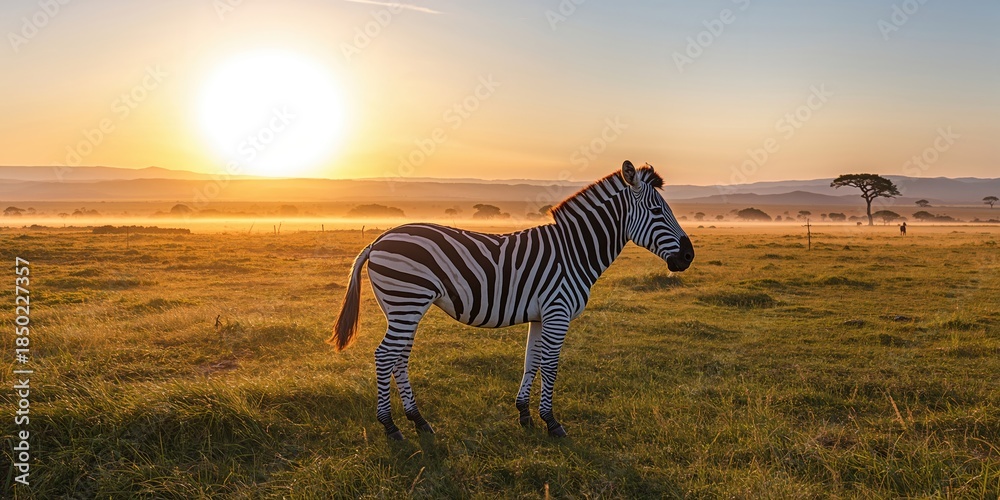 Naklejka premium Pair of zebras standing side by side in a natural habitat, social behavior, Earth Day