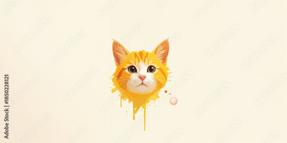 Obraz premium Contemporary cat-themed wall art with vibrant yellow and orange hues, designed for minimalist home styling, World Cat Day