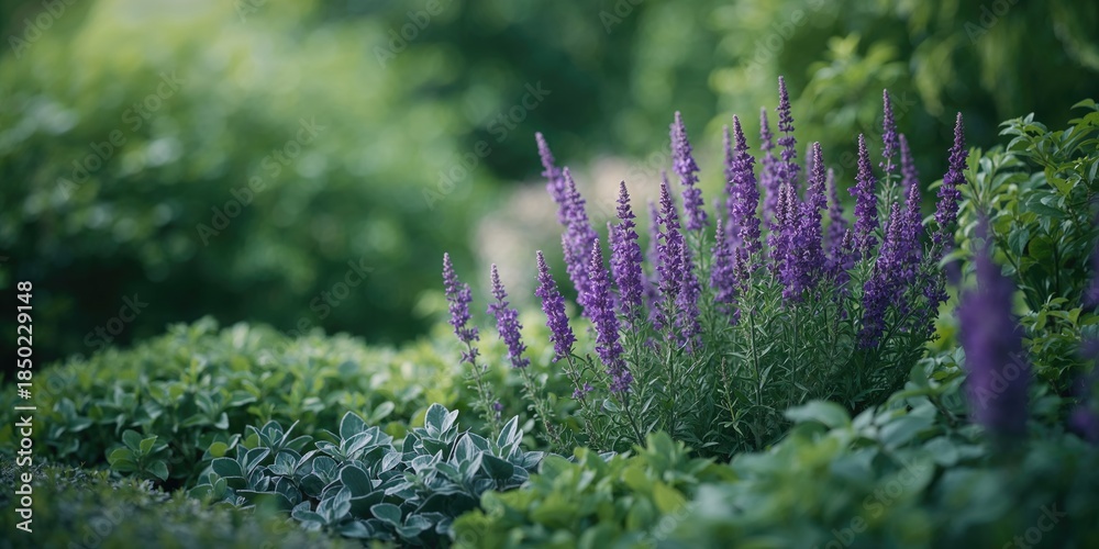 Obraz premium Salvia leucantha showcasing colorful blooms and lush foliage in a well-maintained garden, emphasizing plant health, World Plant Day