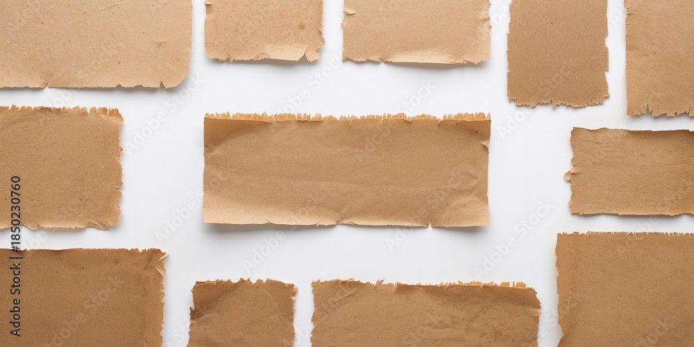 Fototapeta premium Brown torn Kraft Paper pieces texture on white background, suitable for background layouts or graphic design, World Environment Day