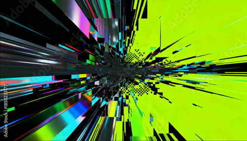 Glitch‑breaking digital interference, color distortion and pixel splitting is an industrial, modern visual for transitions and posts. It can be used in video editing, tech advertising, and trailers.