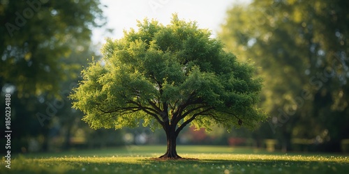 Laurel tree situated in a lush summer park, with green leaves and organic foliage, suitable for nature and landscape visuals