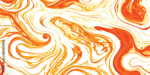 Vibrant Orange & White Abstract Marble Texture With Dynamic Fluid Liquid Swirl Background for Modern Branding, Web Design & Creative Print Media Featuring Energetic High-Contrast Ink Wash Curves