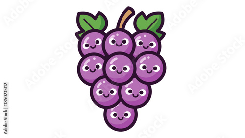 Cartoon Grapes with Smiling Faces.