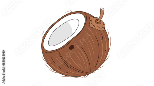 Coconut Fruit Illustration Brown White.