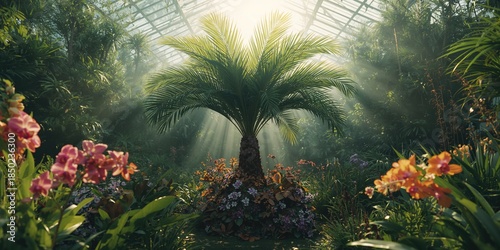 Tropical tree in a garden setting used for environmental preservation and landscape design