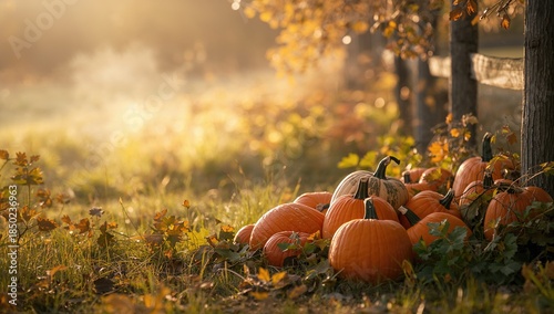 Pumpkin heads on a farm during autumn, agricultural activity