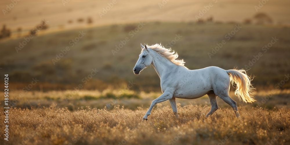 Fototapeta premium Wild Camargue Horses in natural marshland, emphasizing habitat preservation and ecological importance
