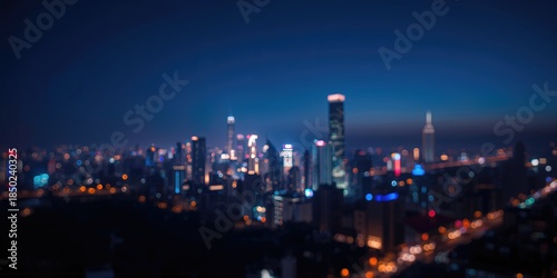 Wallpaper Mural Night cityscape with glowing skyscrapers and ambient street lights, emphasizing urban lighting efficiency, Earth Day Torontodigital.ca