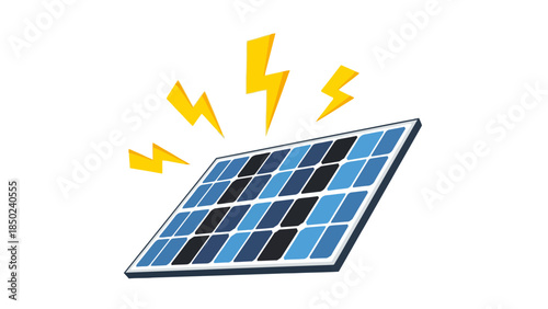 Solar panel with yellow lightning bolts radiating from it