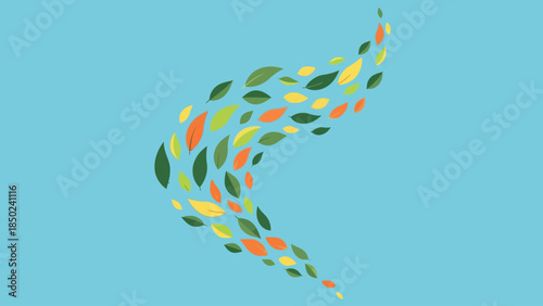Swirl of colorful leaves on a blue background