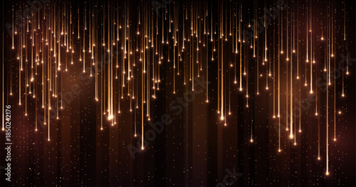 Falling stars on dark shimmer background, realistic falling lights, flying comets with sparkling blur golden trial