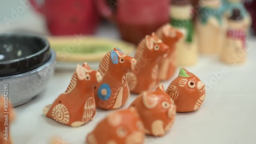 Ceramic toys displayed at Christmas holiday market