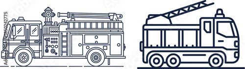 Outline Icons of Fire Trucks on White Background fire engine firetruck