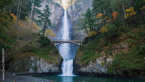 Water cascading down Multno...