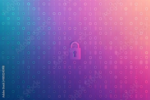 Secure digital padlock on colorful gradient background with circuit board pattern