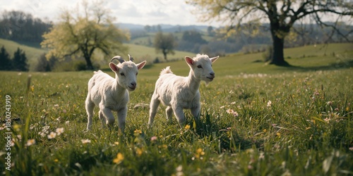 Young goats on a lush sprin...