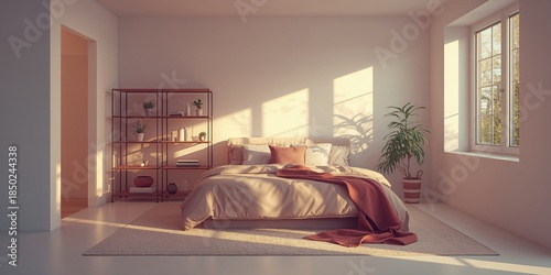 Bright bedroom interior fea...