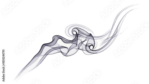 Wisps of gray smoke curl and swirl against a white background
