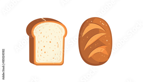 Detailed Illustration of Fresh Artisan Bread Loaves and Sliced White Toast Bread for Bakery Branding