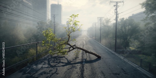 Tree debris draped over ove...