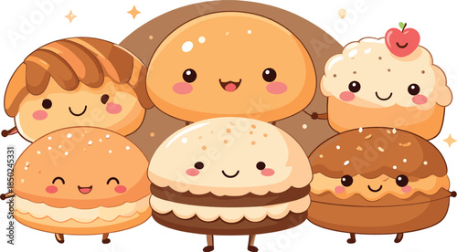 Detailed Illustration of Freshly Baked Whole Wheat Bread Loaf and Sliced Crusty Golden White Bread