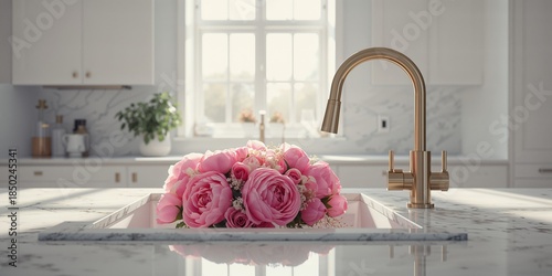 Fresh peonies placed in a s...