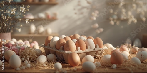 Variety of chicken eggs arr...