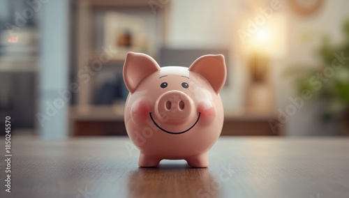 Cheerful piggy bank with a ...