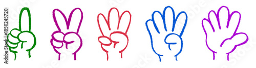 Counting Fingers Crayon Chalk Drawing Doodle Vector Set