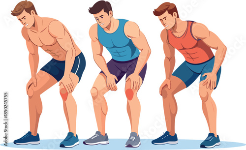 Illustration of Male Athletes Suffering from Knee Pain and Joint Injury During Sports Training