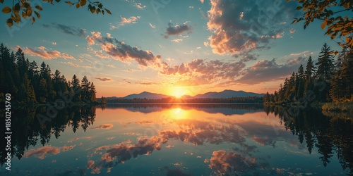 Serene lake scene during su...