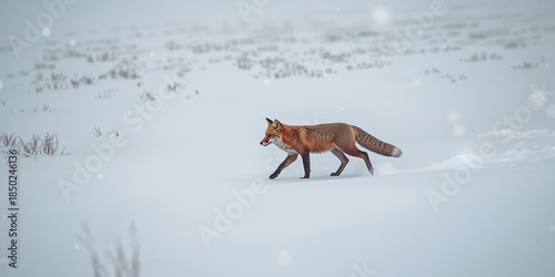 Wild red fox navigating sno...