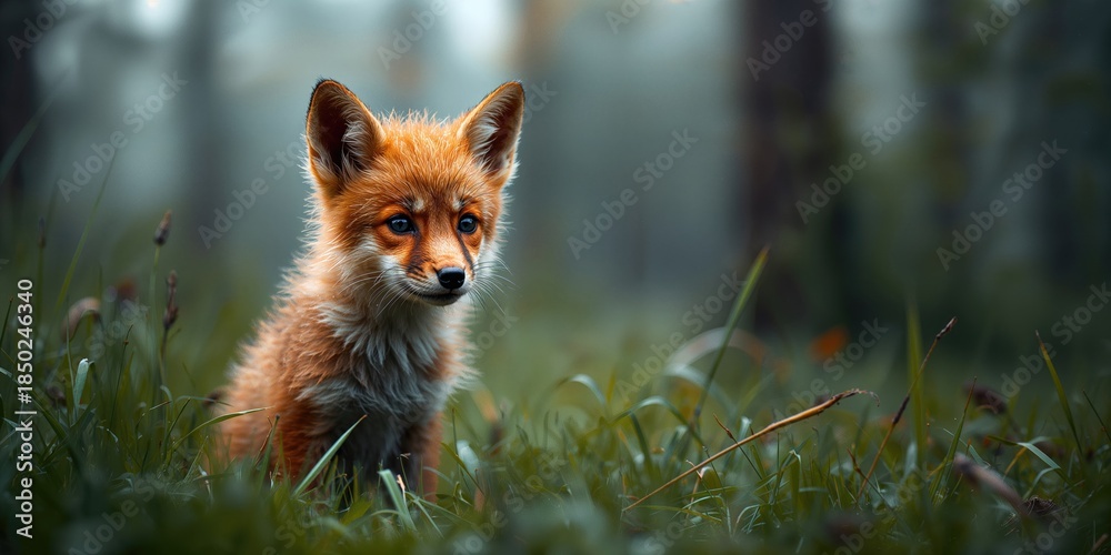 Obraz premium Wild fox in a wooded area during autumn, wildlife preservation